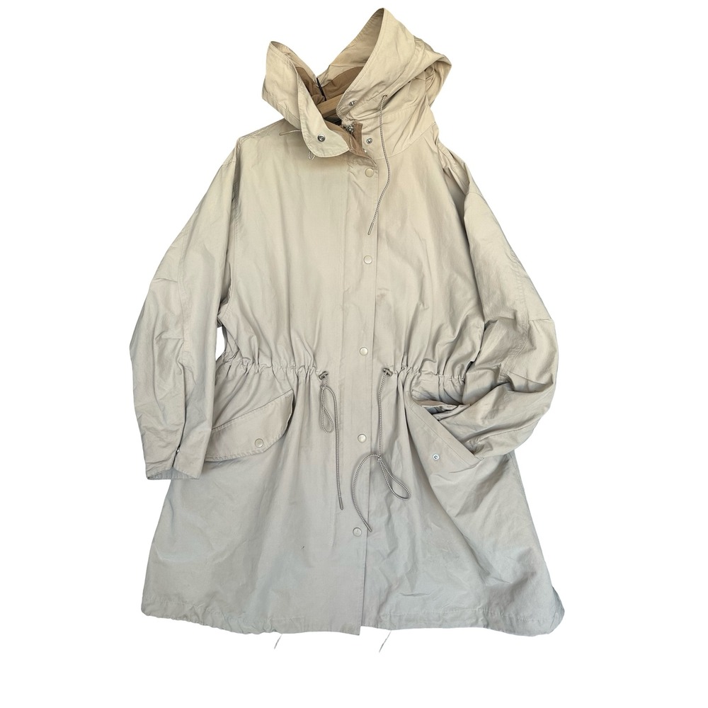 H&M Beige Brown Drawstring Cinched Waist Raincoat Jacket Trench Size XL
